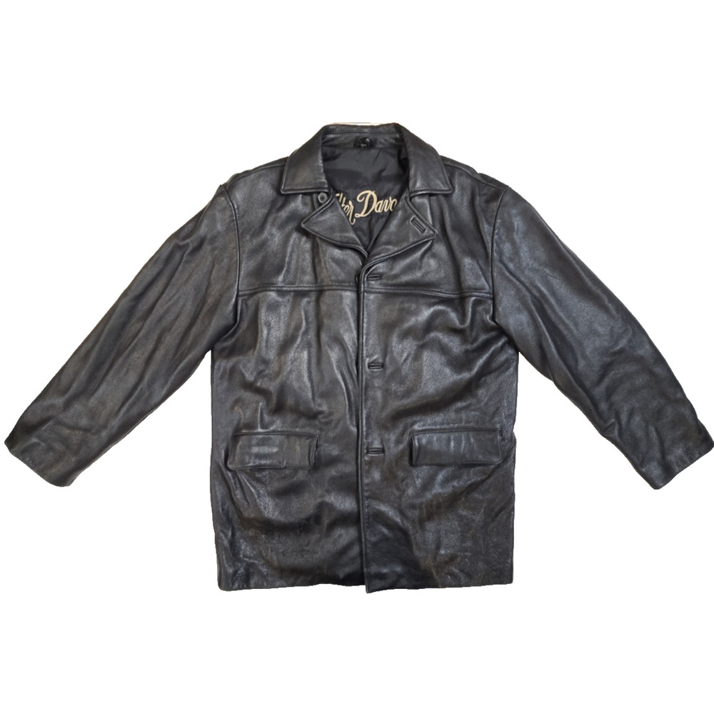 Vintage Walter Davoucci Leather Men's Button Jacket Size Large Black